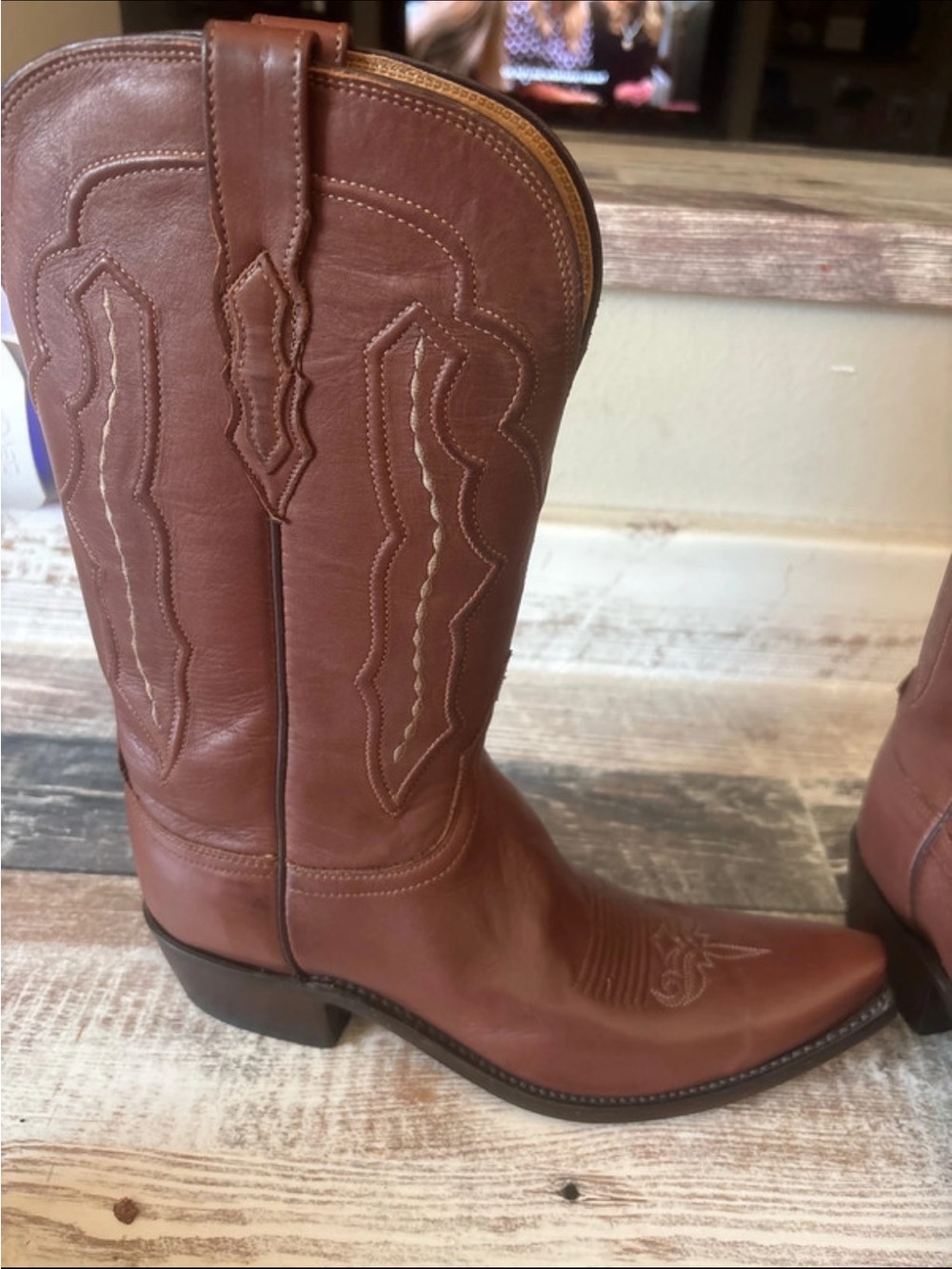 Lucchese Brown Leather Western Heeled Boots